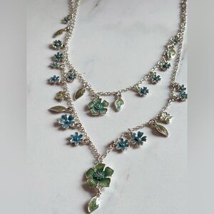 Vintage 90s Avon SilverTone Layered Floral Statement Necklace Bib Pastel NIB